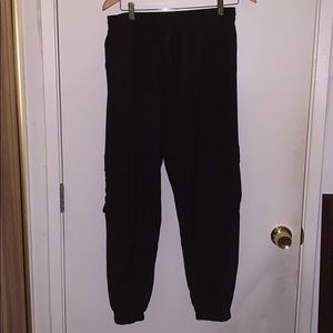 Black stretchy pants with cargo pockets